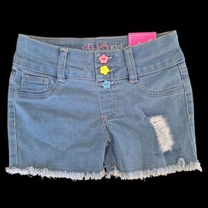 DELiA's girl size 4 jeans shorts NWT Expandable Colorful Buttons Fringe Hem NWT
